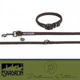 Smycz + obroża dla psa FAUX LEATHER Platinum 2024 - Eskadron - teak brown