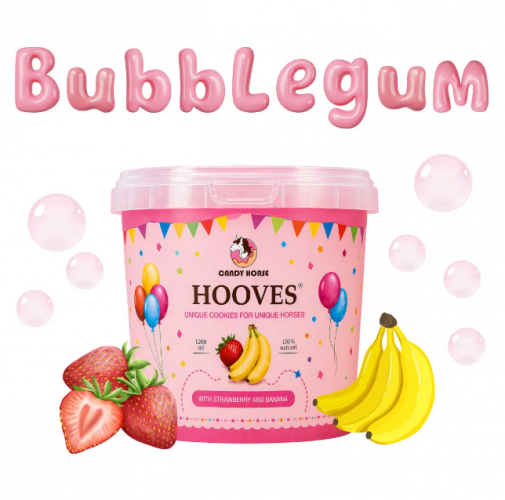 Ciasteczka dla konia - kopytka bubblegum STABLE PARTY 1,2L - Candy Horse - banan + truskawka