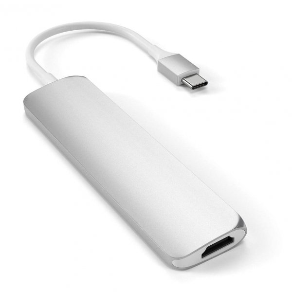 Satechi USB-C Slim Multiport V2 HUB - USB 3.0 / HDMI / USB-C(PD) / microSD / SD / Silver (srebrny)