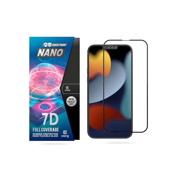Crong 7D Nano Flexible Glass niepękające szkło ochronne hybrydowe 9H iPhone 13 Pro Max (czarna ramka)