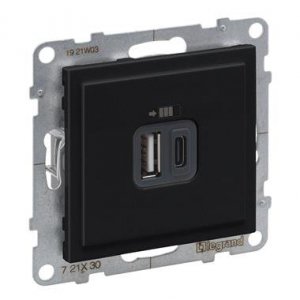 SUNO 2 MODUŁ CZARNY GNIAZDO 2X USB TYP A+C 3A 5V
