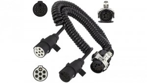 Spiralny adapter kablowy QLY-s do naczepy 24V wtyk 15-pin / 2 plastikowe wtyki 7-pin typu N+S 4,5m