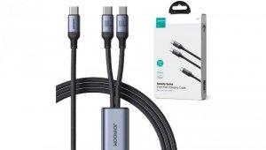 Kabel 2w1 USB-C / 2x USB-C Joyroom Speedy SA21-1T2 150cm 100W w oplocie czarny