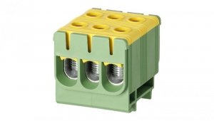Blok rozdzielczy odgałęźny 3-polowy Al/Cu 2,5-50mm2 (max. 50mm2) na szynę TH35 żółto-zielony FJ-E50/3/D HEDO