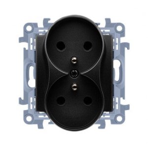 KONTAKT SIMON 10 MODUŁ CZARNY MAT GNIAZDO 2X Z/U Z PRZESŁONAMI ZACISKI ŚRUBOWE 16A 250V