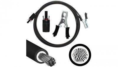 Kabel solarny przyłączeniowy 4mm2 złącze typu Krokodyl 40A / gniazdo typu MC4 czarny 1m