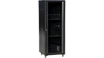 Szafa teleinformatyczna rack 19 cali 32U 600x800, drzwi szklane, kolor czarny FLAT PACK