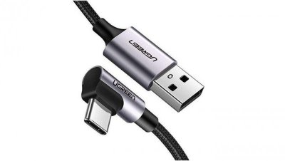 UGREEN Kabel USB 3.0 typ-A / typ-C kątowy (wtyk / wtyk) Quick Charge 3.0 US284 czarny 2m