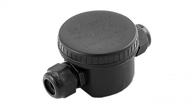 Mufa kablowa z dławikami na kable do 3x2,5mm2 hermetyczna IP66 UV prosta okrągła czarna V-TAC