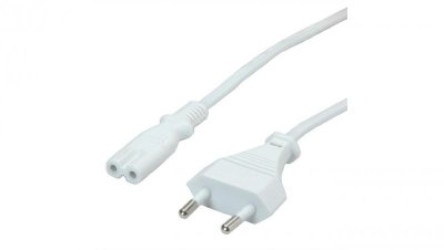 VALUE Kabel zasilający Euro z płaską wtyczką do C7, 2-biegunowy, biały, 1 m
