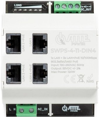 Switch PoE 4 portowy z wbudowanym zasilaczem na szynę TH35 ATTE SWPS-4-11-DIN4