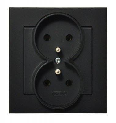 SONATA CZARNY MAT GNIAZDO 2X Z/U ZACISKI ŚRUBOWE 16A 250V