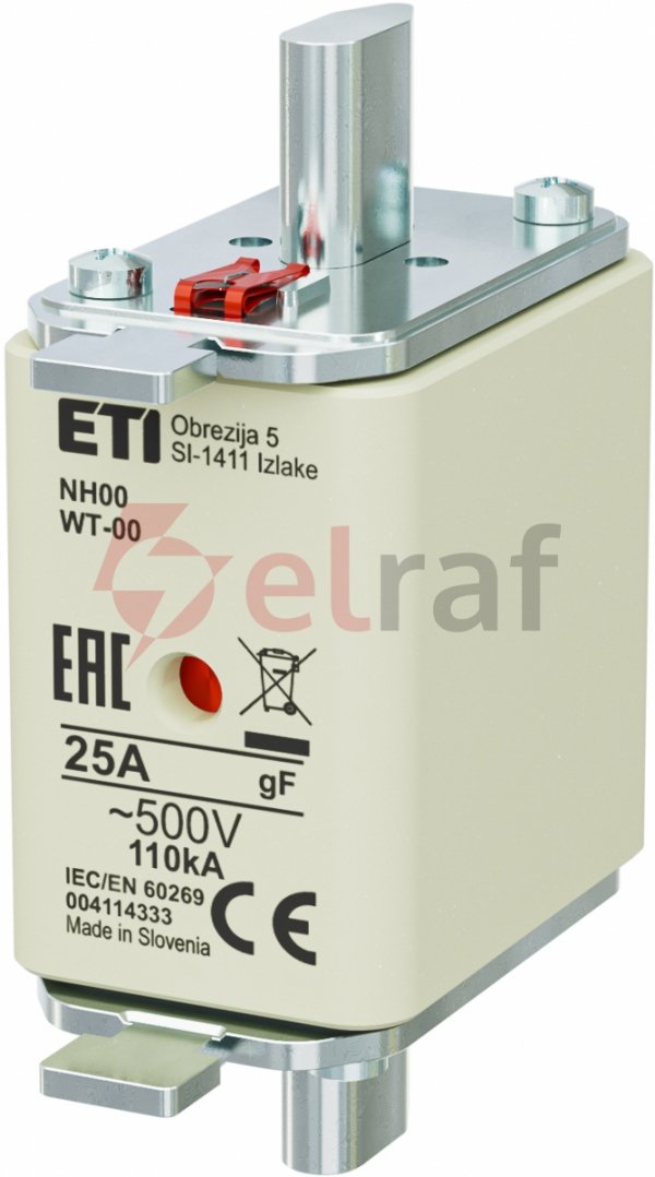 Wkładka bezpiecznikowa NH00 25A gF 500V 004114333