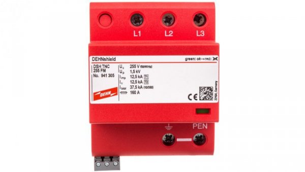 Ogranicznik przepięć Typ T1+T2 3P 12,5/37,5kA 1,5kV DEHNshield TNC 255 FM 941305