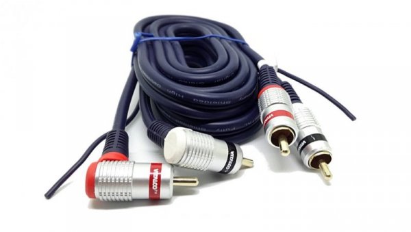 Kabel 2x wtyk RCA (Cinch) kątowe-2x wtyk RCA (Cinch) proste + żyła sterująca digital RKD260 2,5m