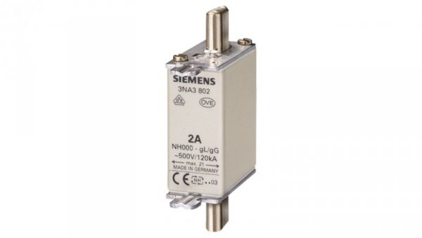 Wkładka topikowa NH000 10A gG 500V wersja standard zaczepy nieizolowane 3NA3803