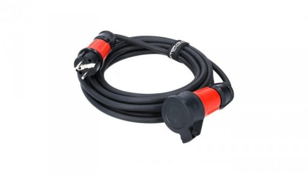Przedłużacz elektryczny Kabel zasilający budowlany gumowy OnPD 3x1,5mm2 (wtyk / gniazdo z klapką) 16A IP44 czarny 5m Doktorvolt
