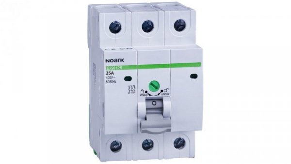 Rozłącznik izolacyjny 25A 3-biegunowy 3P (400V AC) 3-modułowy z blokadą OFF NOARK mod