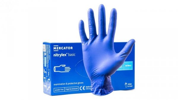 Rękawice robocze, ochronne nitrylowe rozmiar M niebieski 100szt Nitrylex Basic Mercator