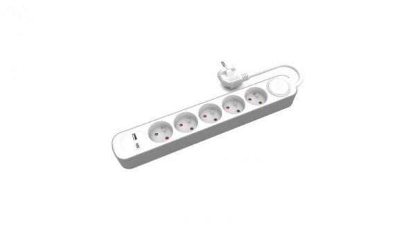 Przedłużacz stały 5x z włącznikiem oraz gniazdami USB A USB C 1,5m PS-570WS+USBA+USBC/1,5 E W-30003