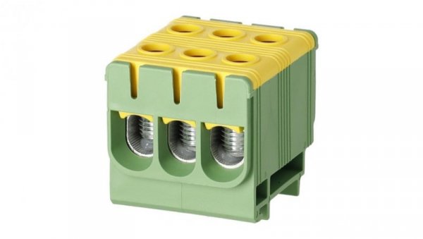 Blok rozdzielczy odgałęźny 3-polowy Al/Cu 2,5-50mm2 (max. 50mm2) na szynę TH35 żółto-zielony FJ-E50/3/D HEDO