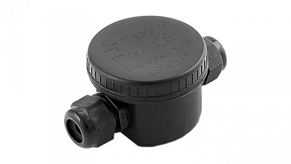Mufa kablowa z dławikami na kable do 3x2,5mm2 hermetyczna IP66 UV prosta okrągła czarna V-TAC