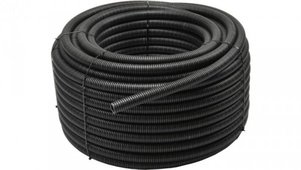 Rura karbowana elektroinstalacyjna RKGS 20/14,1mm giętka samogasnąca peszel z pilotem 750N PVC UV czarna 100m Tubifor