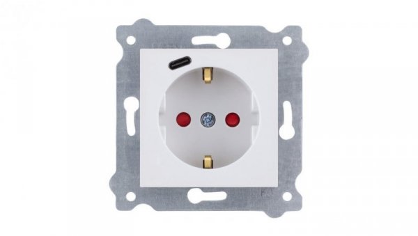Gniazdo z uziemieniem Schuko 2P+E + USB Typ C Biały 274/01