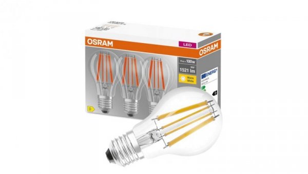 3PAK Żarówka LED E27 A60 CL 11W = 100W 1521lm 2700K Ciepła 300 Filament OSRAM BASE