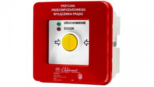 Przycisk ppoż wyłącznika prądu p/t 2 tory prądowe 12A, NC-NO, diody czerwona/zielona PPWPp-1s A