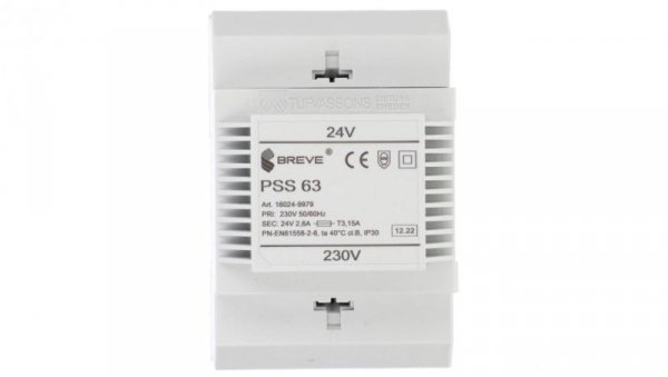 Transformator 1-fazowy modułowy bezpieczeństwa PSS 63 230/ 24V 2,6A, na szynę DIN, IP30, Ta 40, 16024-9979