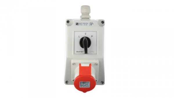 Zestaw instalacyjny z gniazdem 16A 4P (L-0-P) czerwony ZI02R121
