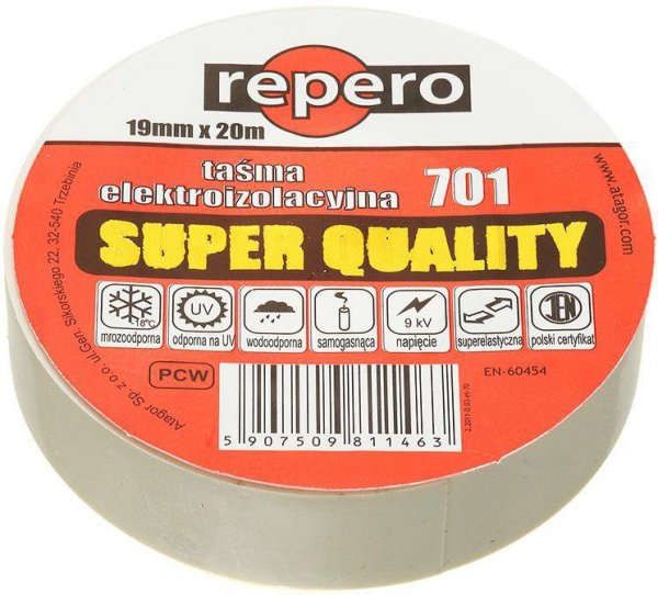 TAŚMA IZOLACYJNA REPERO 701 BIAŁA 19MMX20M