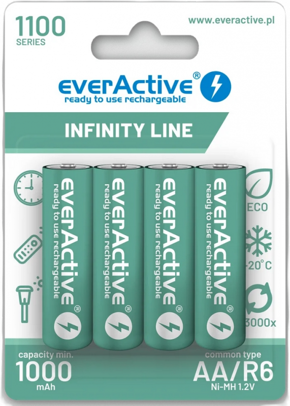 Akumulatorki AA / R06 Ni-MH everActive 1100mAh Infinity Line 3000 cykli (blister 4 szt.)