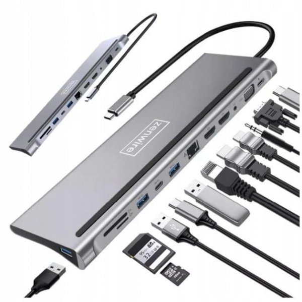 HUB ADAPTER USB-C 12w1 Stacja Dokująca 2x HDMI 4K ETHERNET RJ45 USB 3.0 BYL-2211