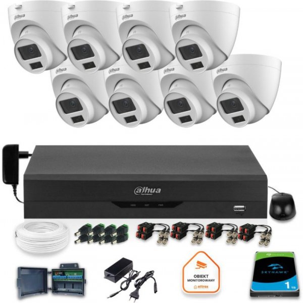 Zestaw monitoringu Dahua 8x kamera kopułkowa HAC-HDW1500CLQ-IL-A-0280B-S2 1TB IR 20m 51mp