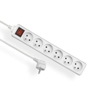 EPS-605W PRZEDŁUŻACZ LISTWOWY 6X Z/U OKRĄGŁY WTYCZKA KĄTOWA 5.0M H05VV-F 3X1.0 BIAŁY + WYŁĄCZNIK