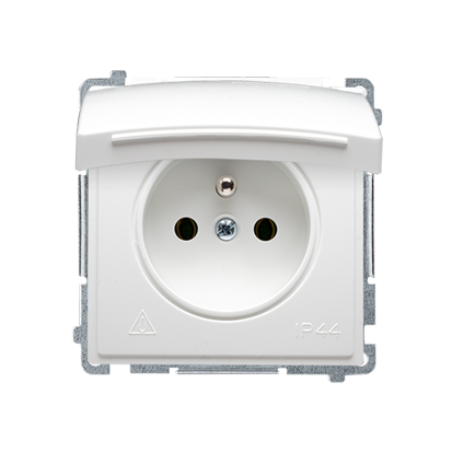 SIMON BASIC MODUŁ BIAŁY GNIAZDO 1X Z/U Z PRZESŁONAMI Z KLAPKĄ IP44 ZACISKI ŚRUBOWE 16A 250V