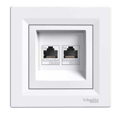 Schneider Electric Asfora, gniazdo komputerowe 2x RJ45 kat.5e, UTP, biały, EPH4400121
