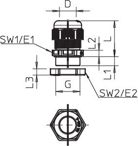 M32 DŁAWIK KABLOWY METRYCZNY IP68+ NAKRĘTKA LGR POLIAMID JASNOSZARY V-TEC