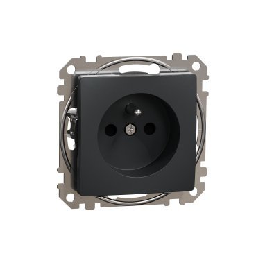 Schneider Electric, Sedna Design & Elements, Gniazdo zasilające 2P+PE z przesłonami torów prądowych, czarny antracyt, SDD114011