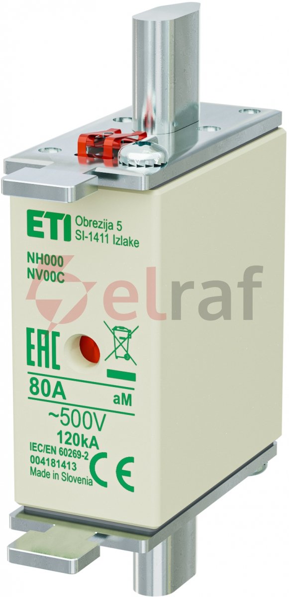 Wkładka bezpiecznikowa NH000 80A aM 500V 004181413