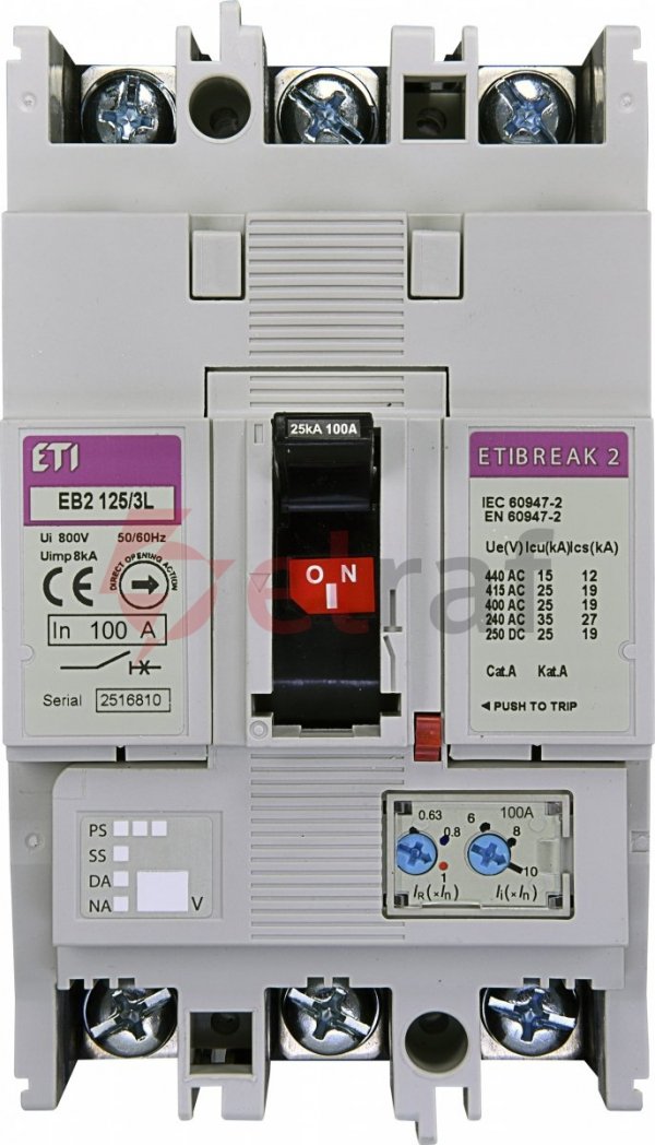 Wyłącznik kompaktowy 3P 100A 25kA /wyzwalacz termo-magnetyczny/ EB2 125/3L 004671025