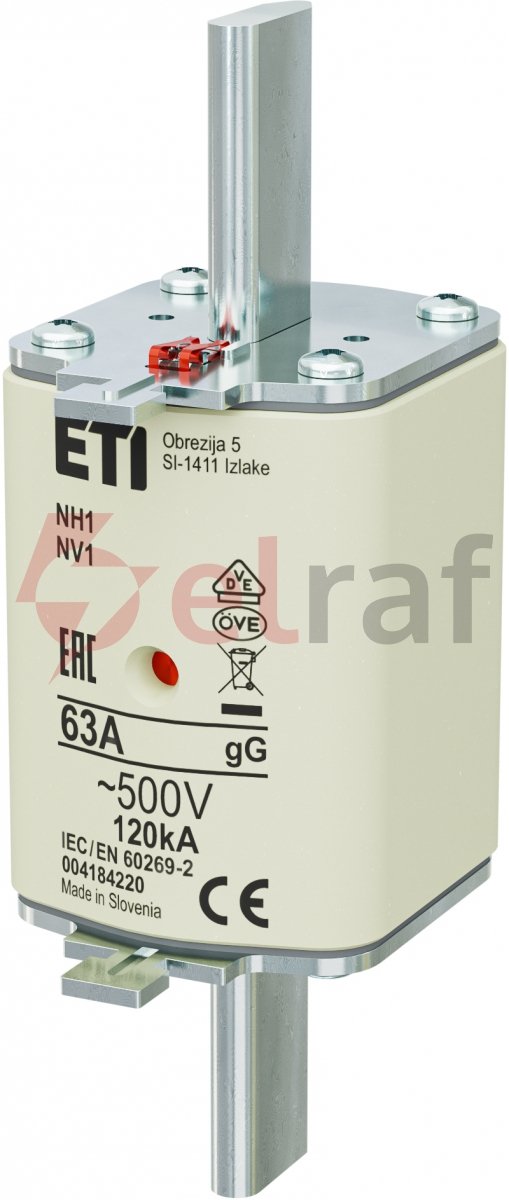 Wkładka bezpiecznikowa NH1 63A gG 500V 004184220
