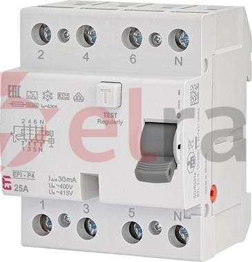Wyłącznik różnicowoprądowy 4P 25A 0,03A EFI-P4 A 25/0.03 002061511