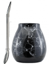 Matero Yerba Mate Marmol Dark + Bombilla Anillo