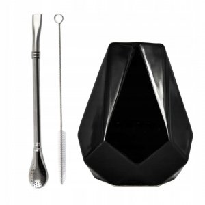 ZESTAW MATERO CERAMICZNE CZARNE DIAMENT + BOMBILLA + SZCZOTECZKA