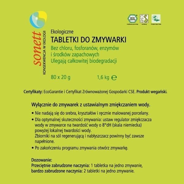 Tabletki do zmywarki ekologiczne Sonett 80 szt.