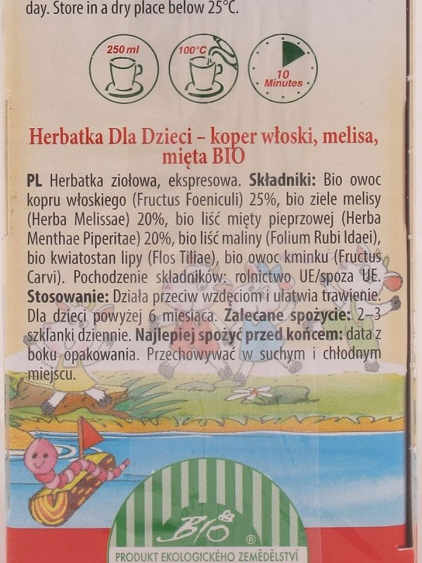 HERBATKA DLA DZIECI KOPER WŁOSKI MELISA MIĘTA po 6 mc BIO 20x1,5g APOTHEKE