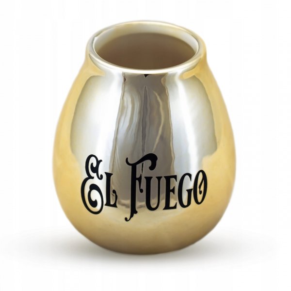 Matero Yerba Mate ceramiczne Złote El Fuego GOLD + Bombilla Royal Grande